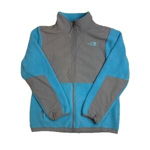 North Face Polartec Fleece Mock Neck Sweater Full Zip Baby Blue Girls Size XL